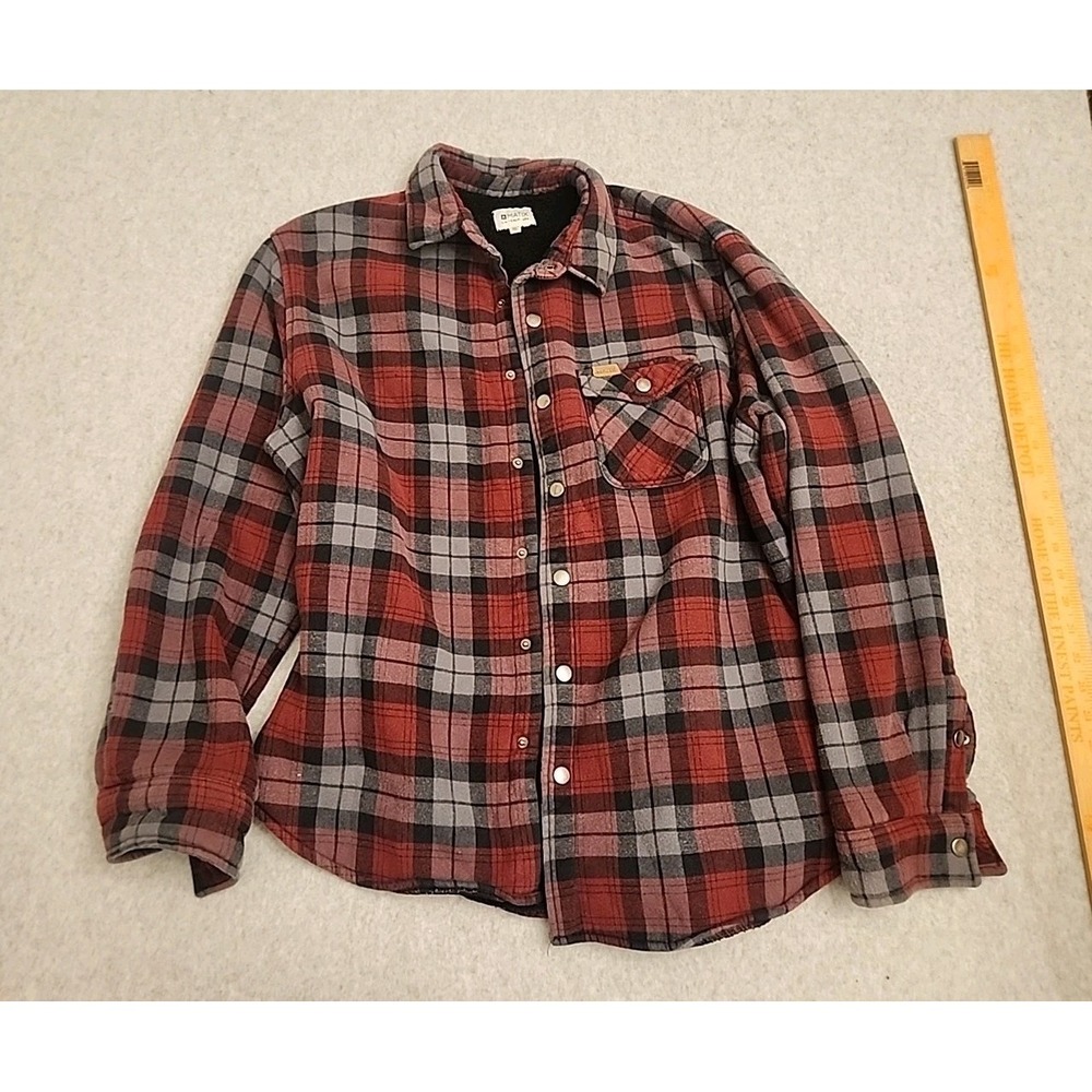 Matix Jacket Mens XL Red Black Plaid Sherpa Lined Flannel Shirt Shacket Snap